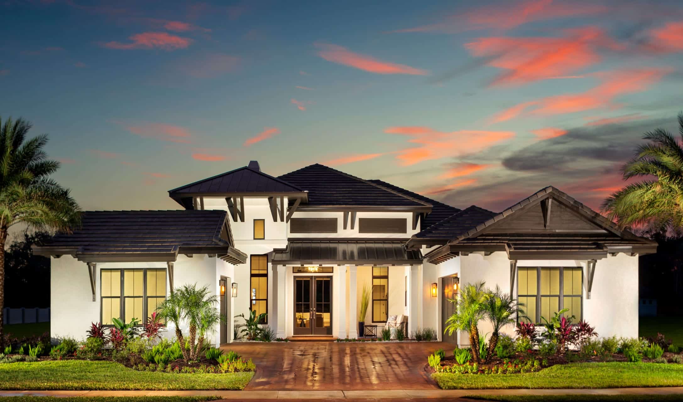twilight luxury home exterior