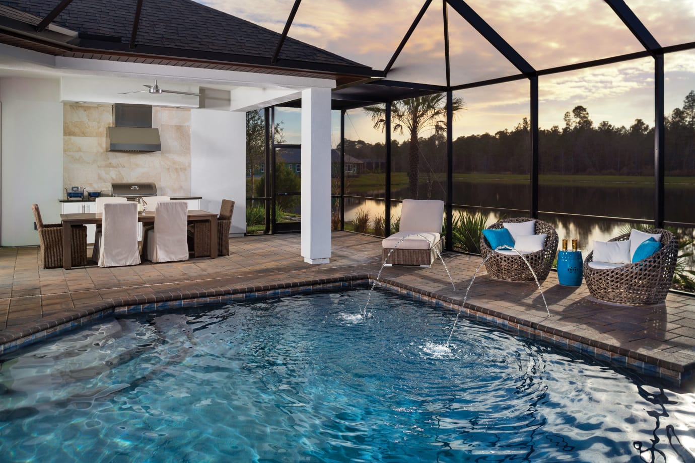 st george pool with lanai at twilight