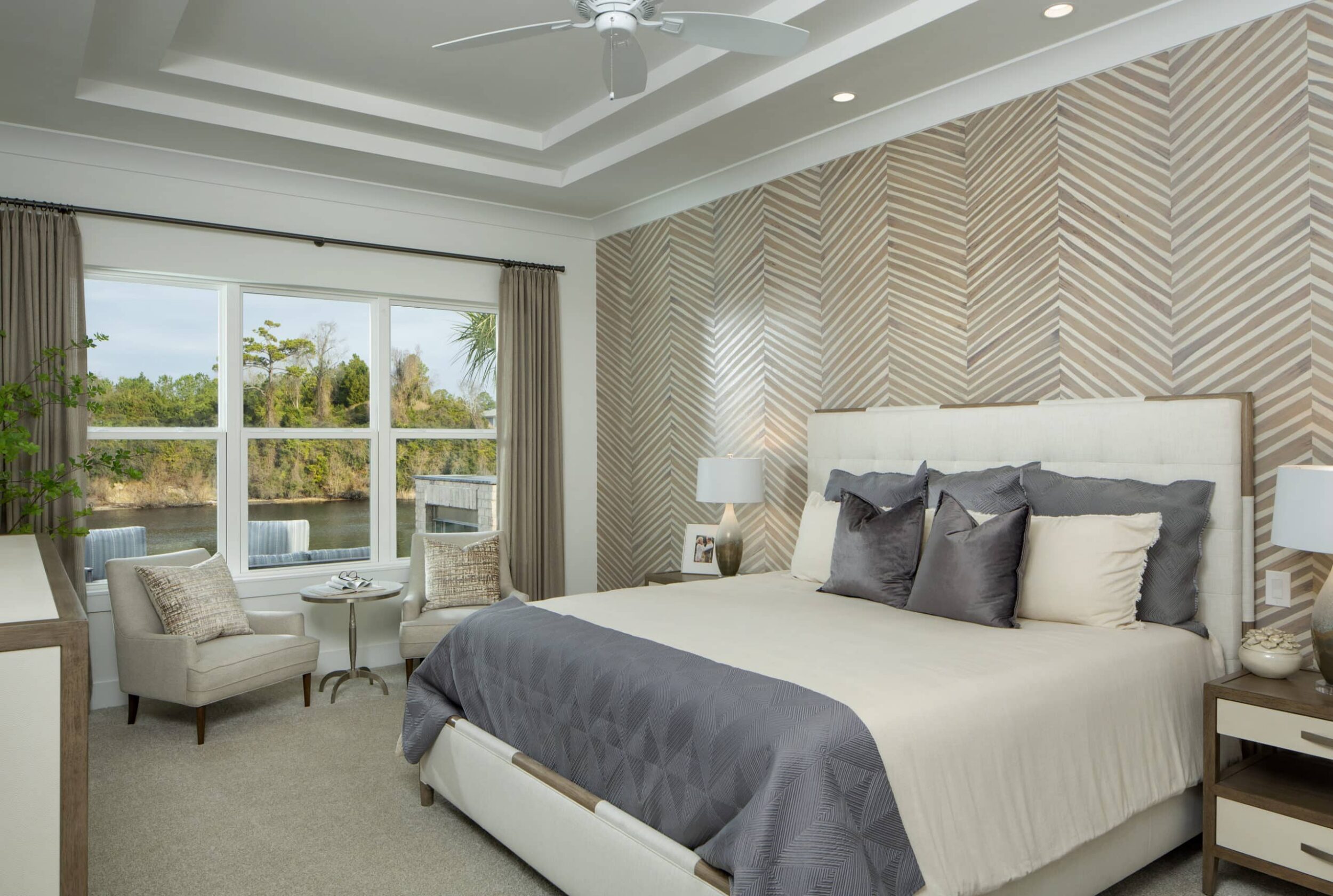 Oceana Decorated Model Home Owner's Suite Bedroom by Myrtle Beach, SC Custom Home Builder