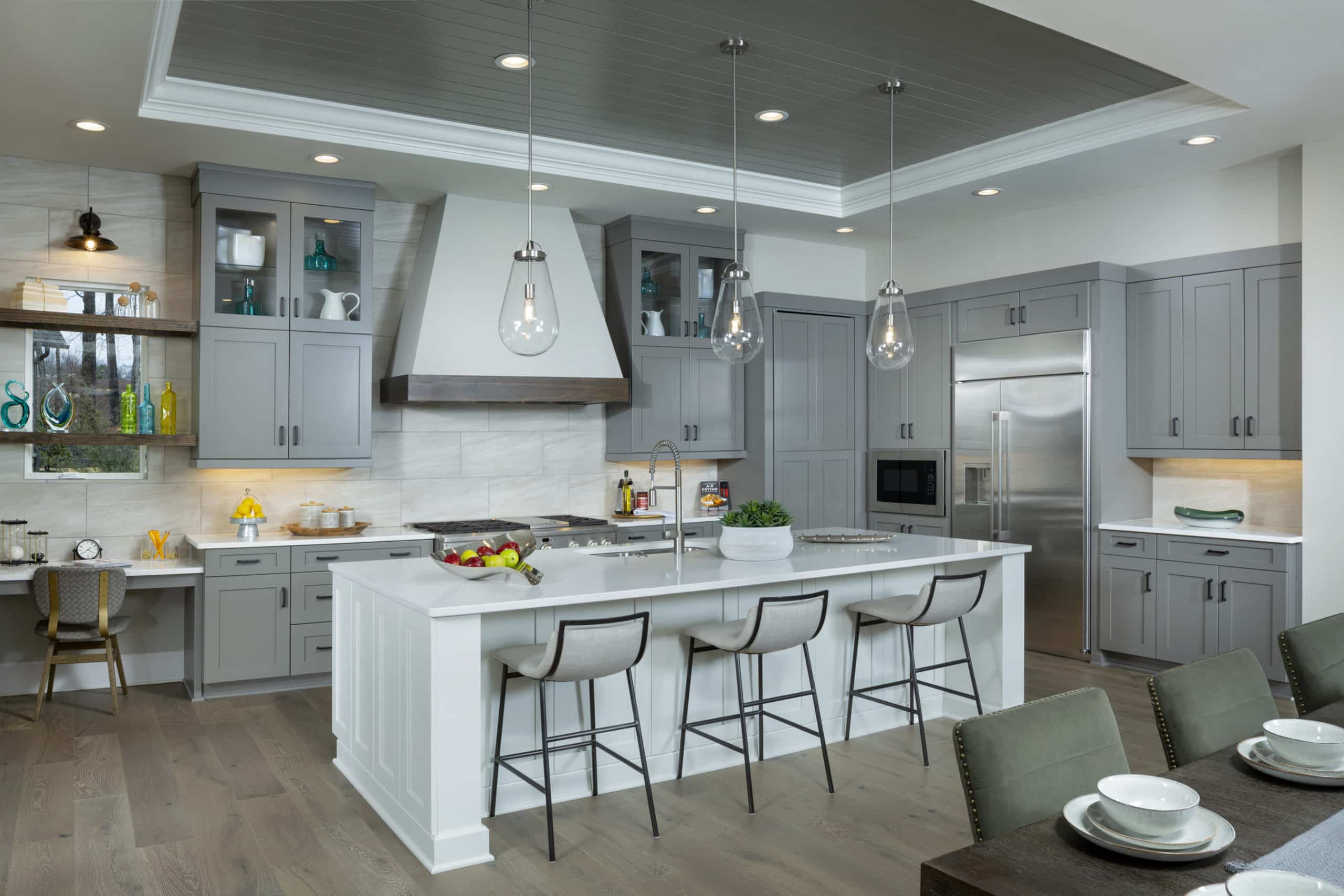 Custom Kennedy model kitchen with white interior and kitchen island