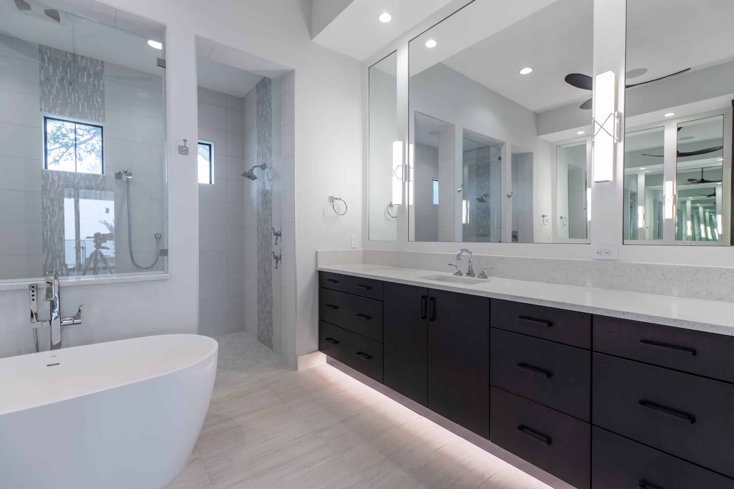 custom hallier bathroom tub and long vanity