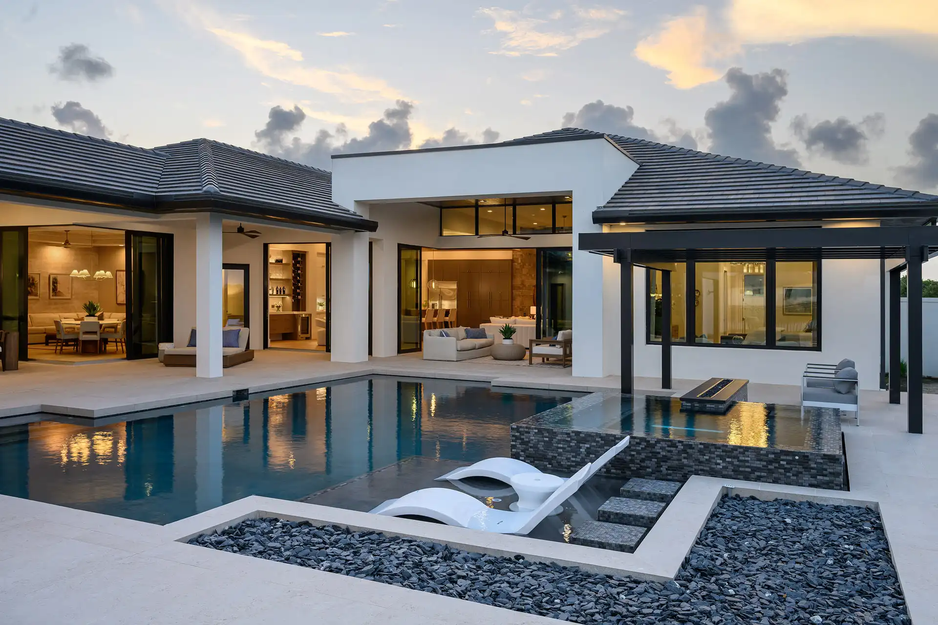 Custom Kingston II Model at Meadow Run - Pool at Dusk