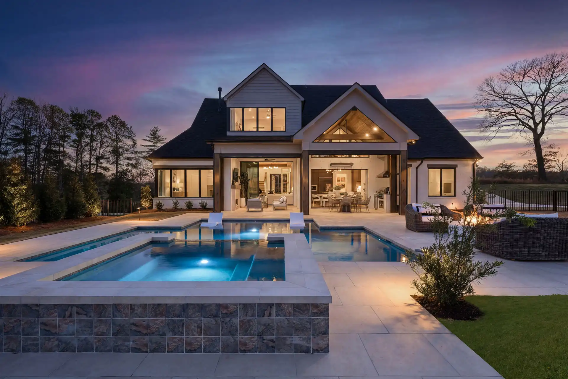 Custom Obsidian Model at Chattahoochee Country Club - Pool at Dusk