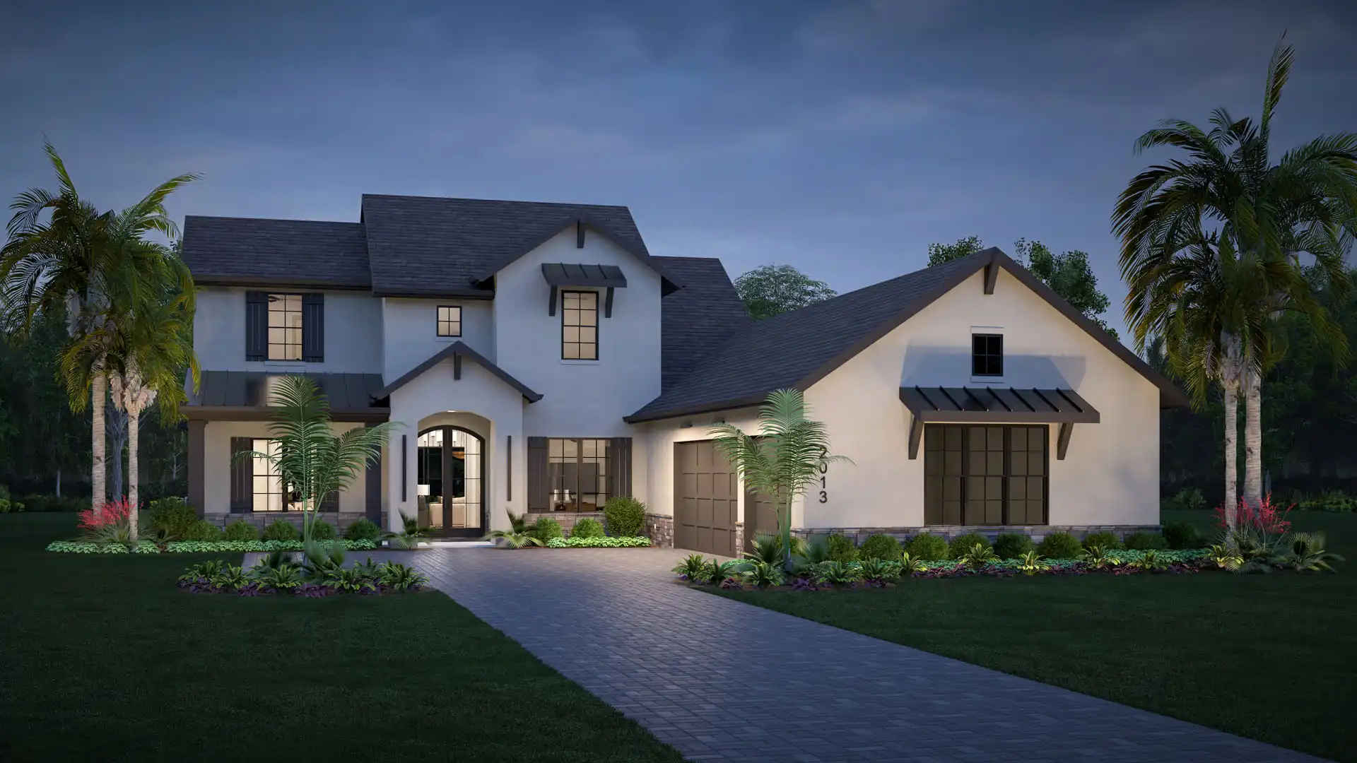 Elm II - Elevation A at Dusk